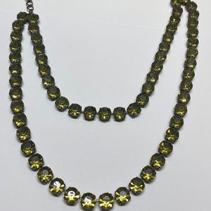Unique Long Olive Green Rhinestone Necklace